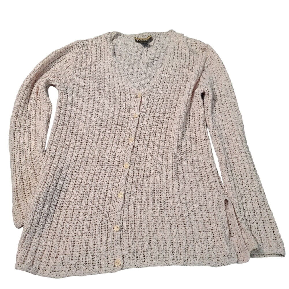 Finity Naturals Womens Sweater Pink Size M Acrylic Blend Long Sleeve Button Up